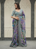 Designer Soft Chinnon Saree with Gold Zari & Real Mirror Work