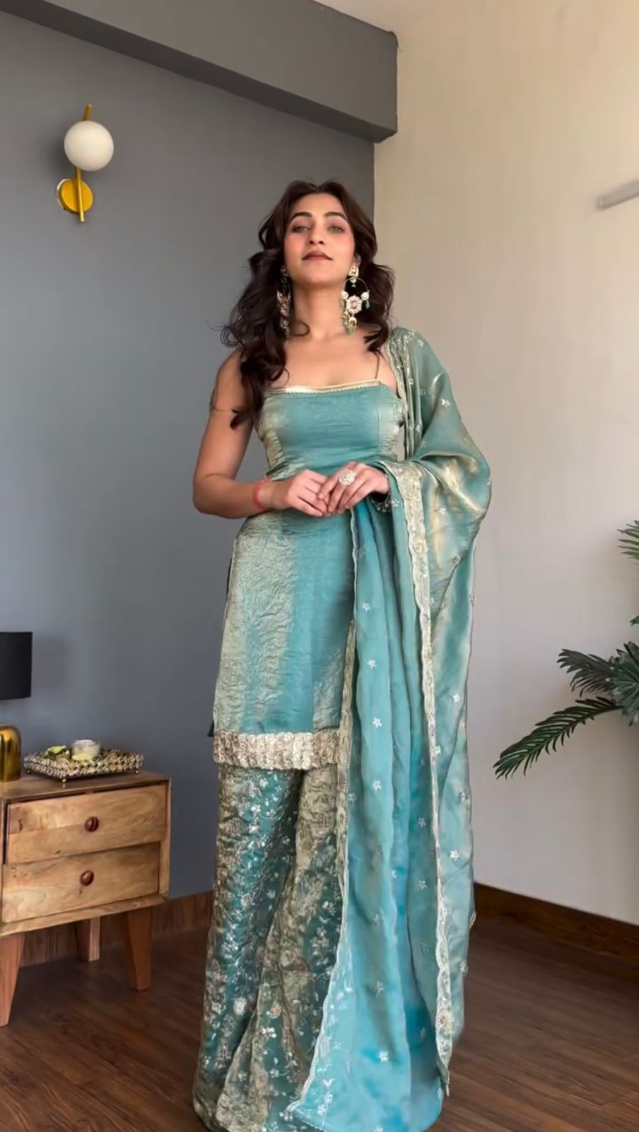 Elegant Fendy Silk Top, Plazo & Dupatta Set with Thread & Sequin Work