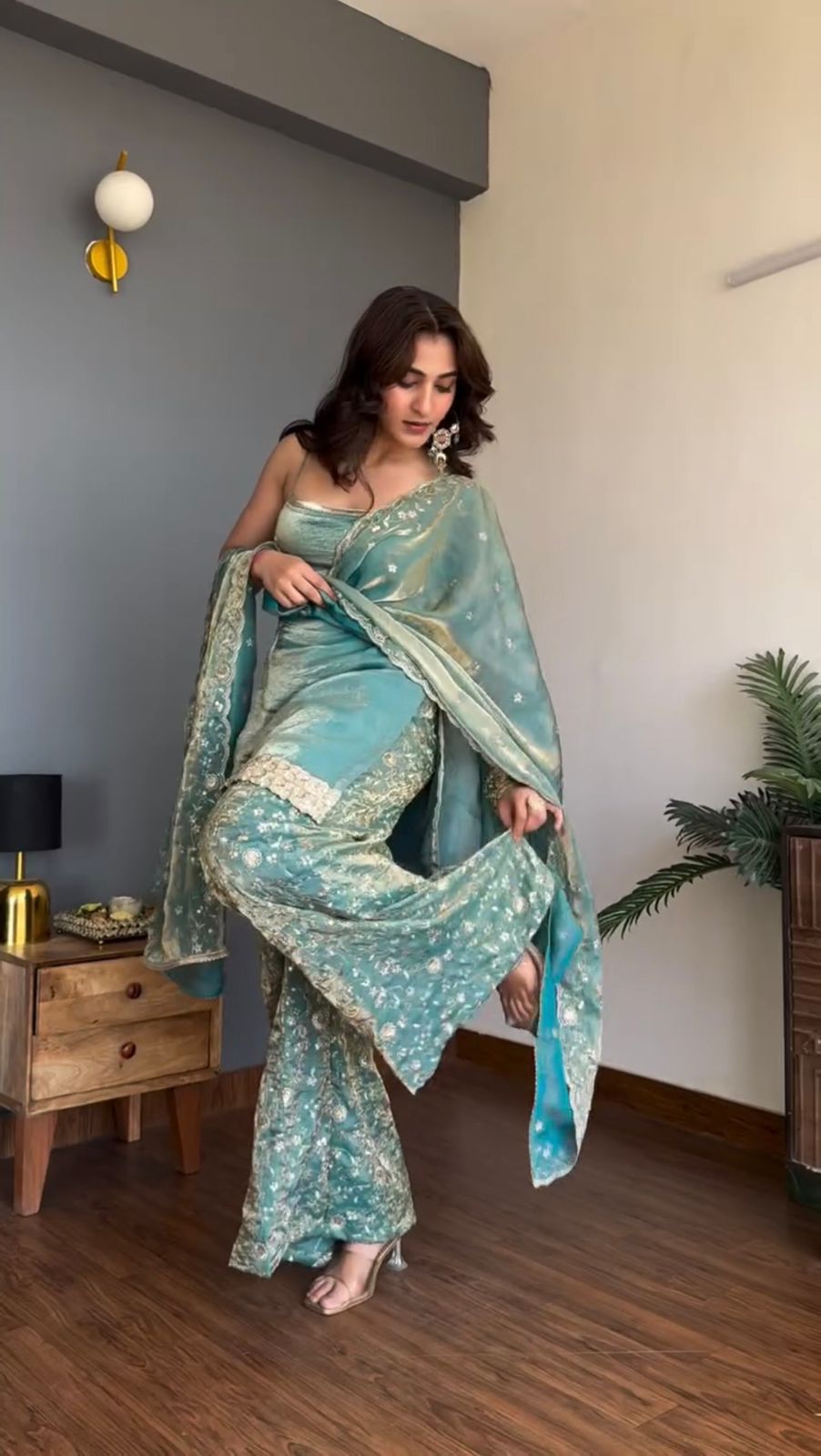 Elegant Fendy Silk Top, Plazo & Dupatta Set with Thread & Sequin Work