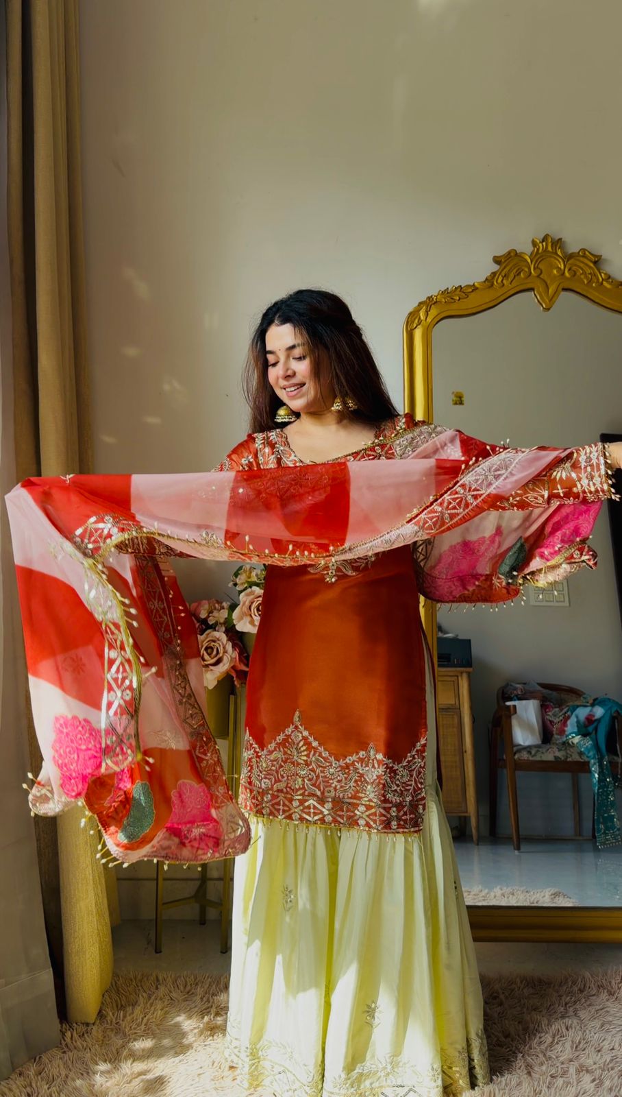 Premium top palazzo set, designed with heavy embroidery and sequins work