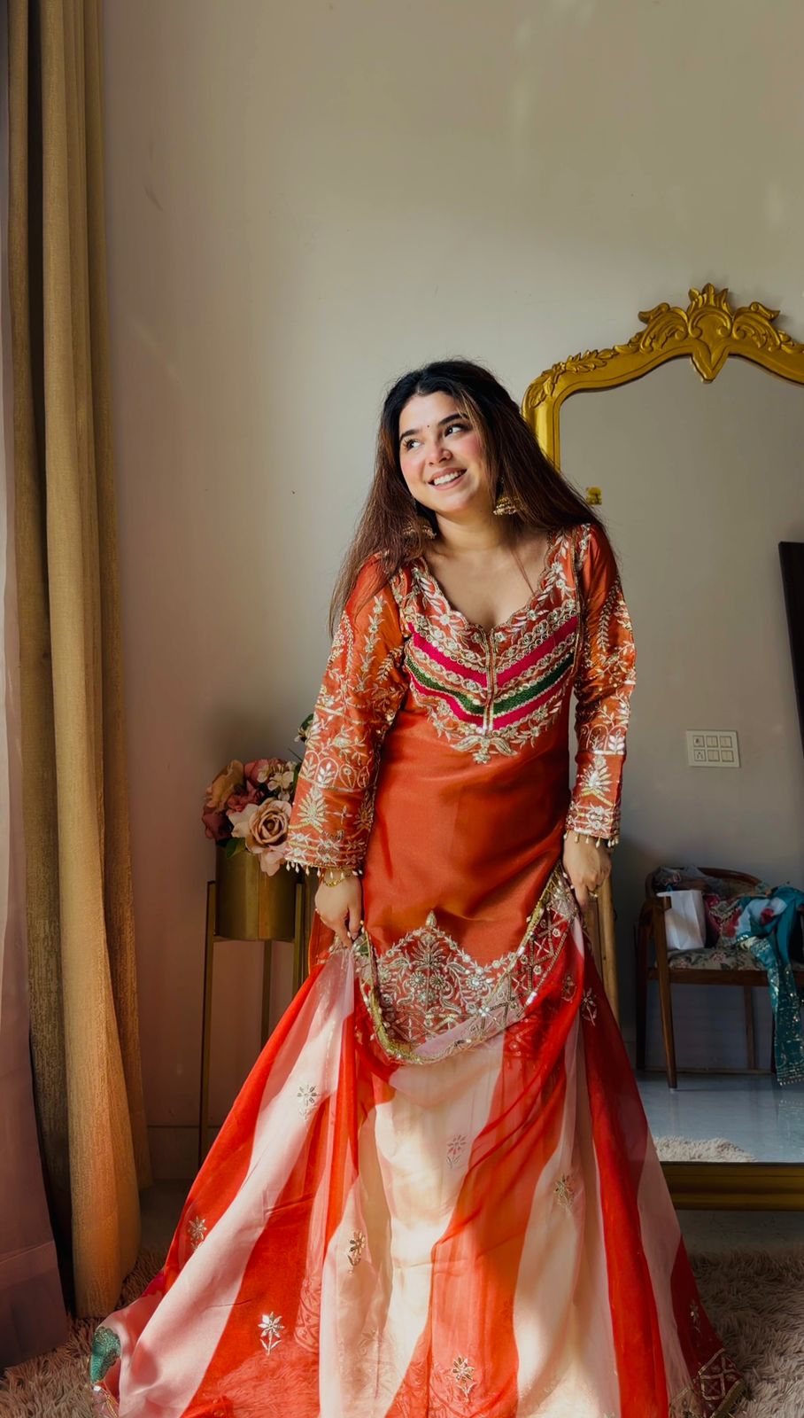 Premium top palazzo set, designed with heavy embroidery and sequins work