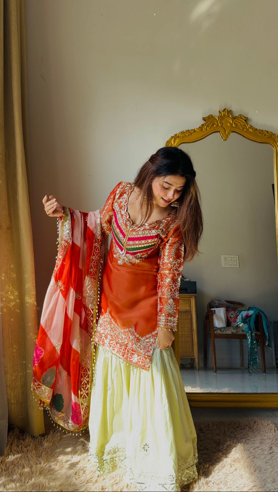 Premium top palazzo set, designed with heavy embroidery and sequins work