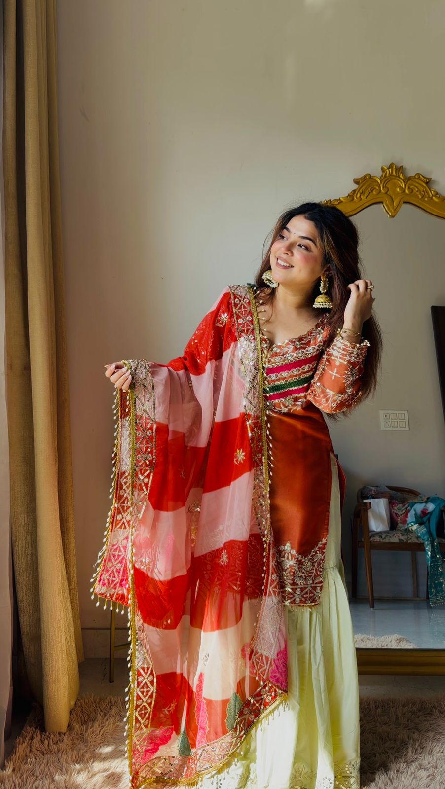Premium top palazzo set, designed with heavy embroidery and sequins work