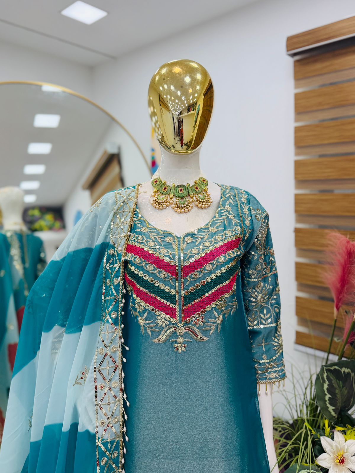 Premium top palazzo set, designed with heavy embroidery and sequins work