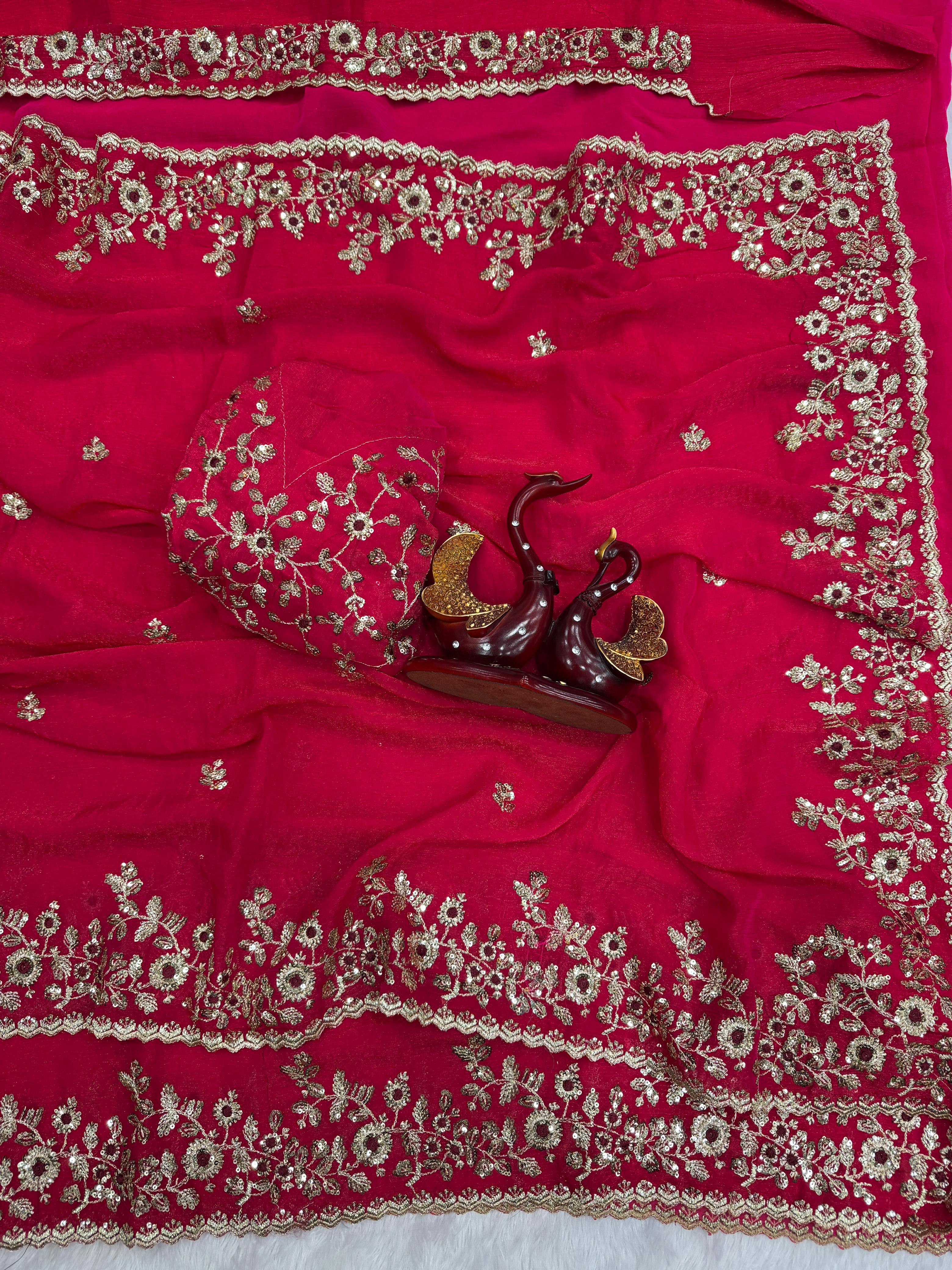 Fandy Chiffon Embroidery Work Saree