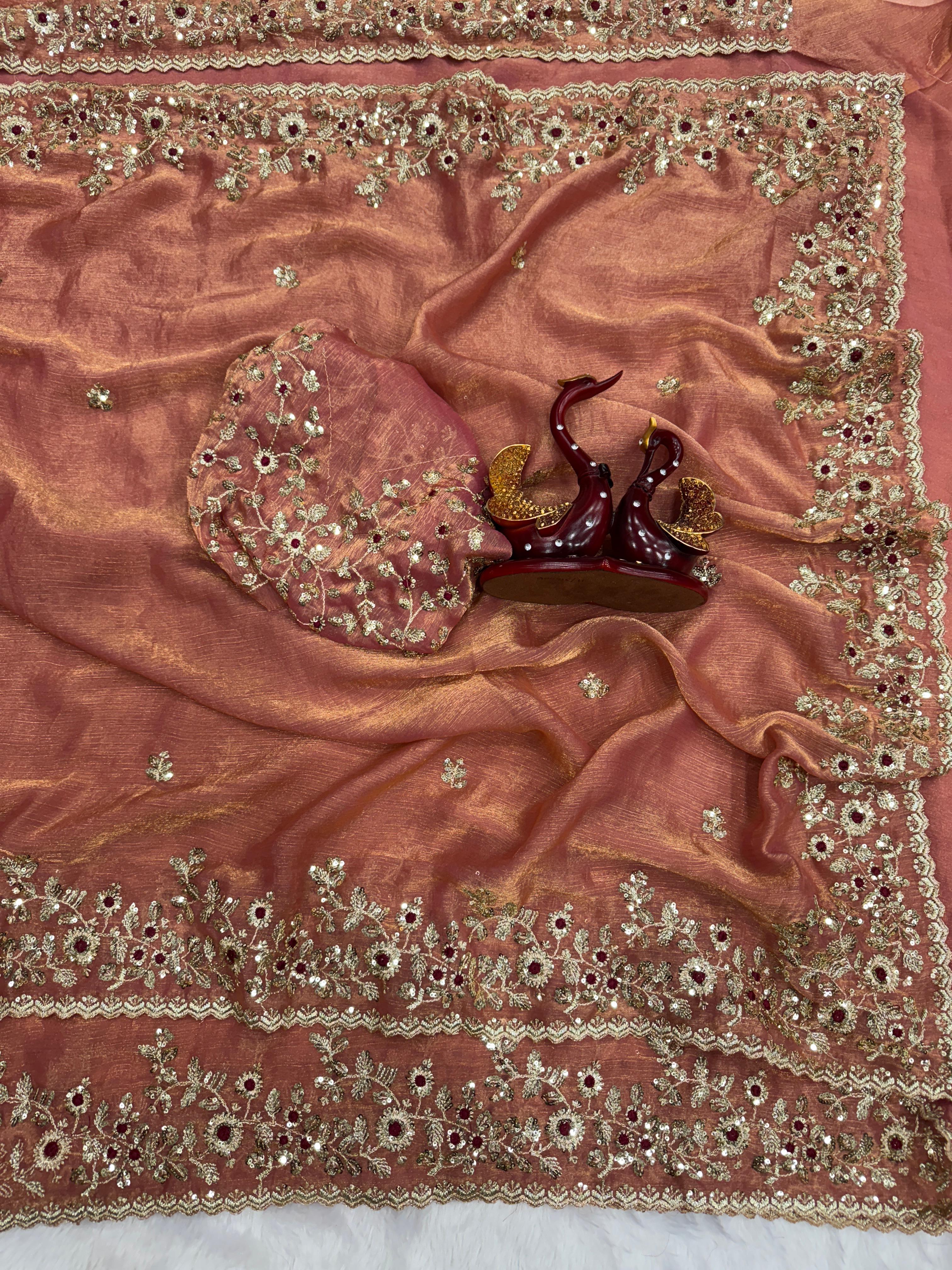 Fandy Chiffon Embroidery Work Saree