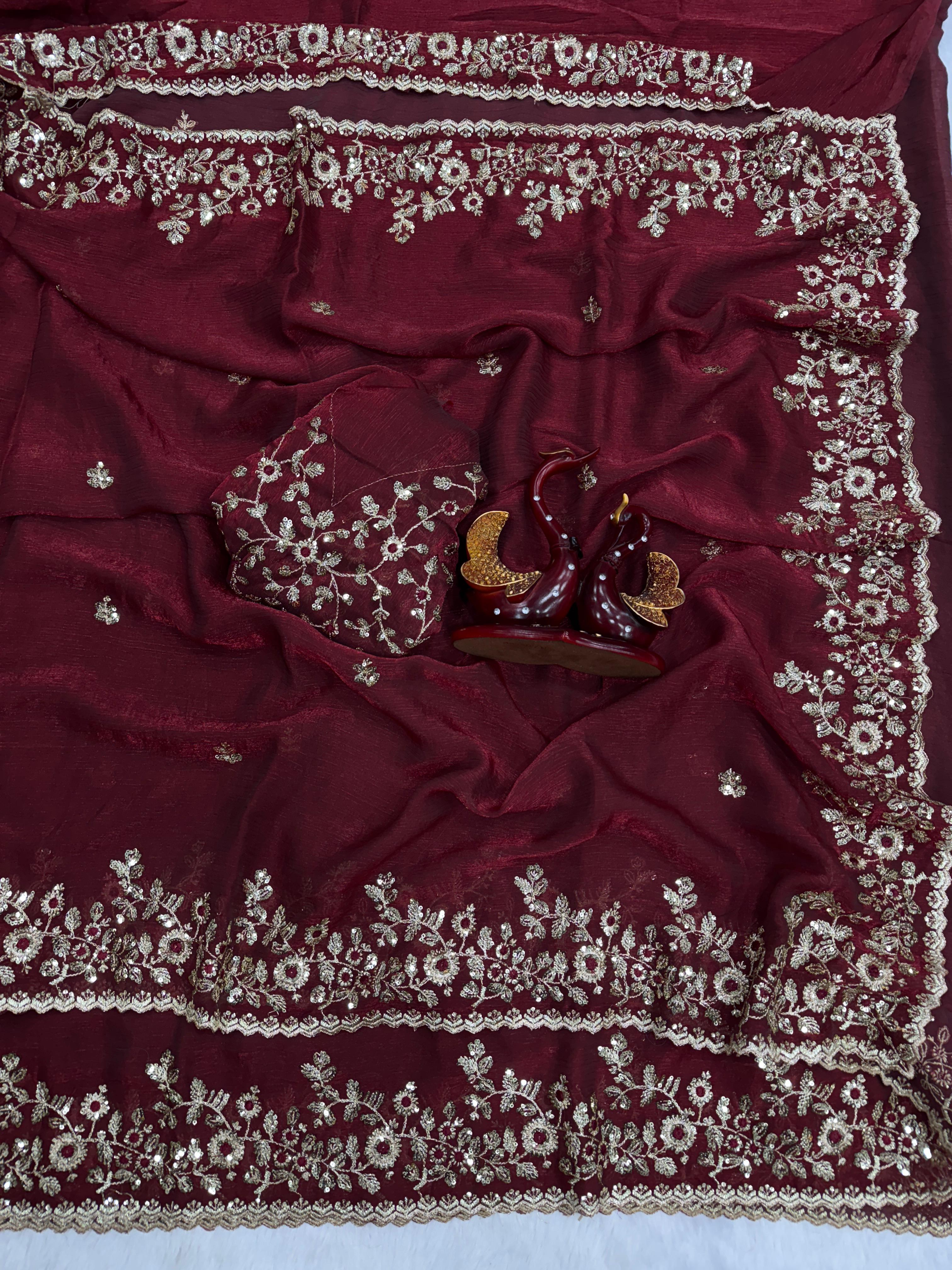Fandy Chiffon Embroidery Work Saree