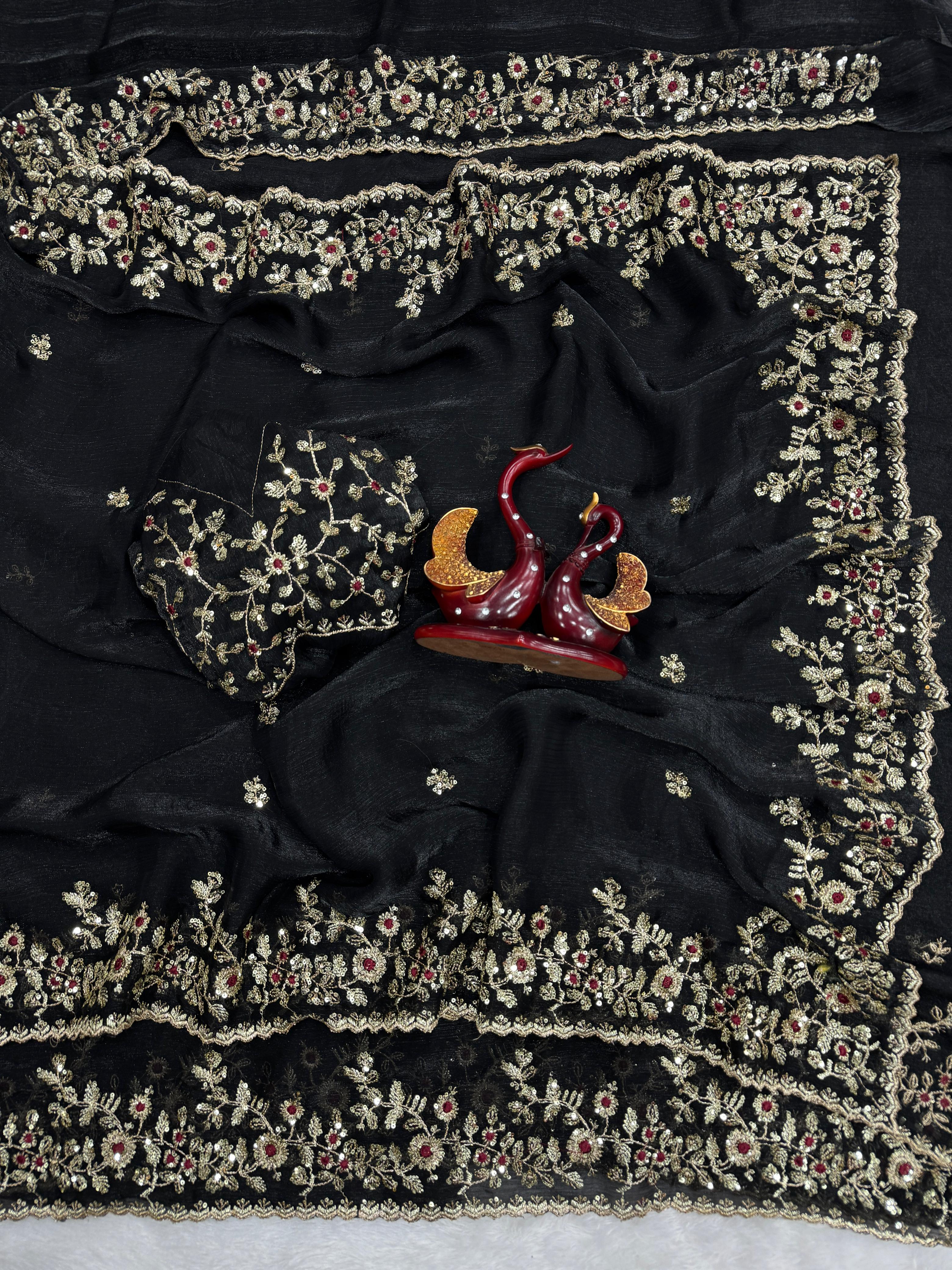 Fandy Chiffon Embroidery Work Saree