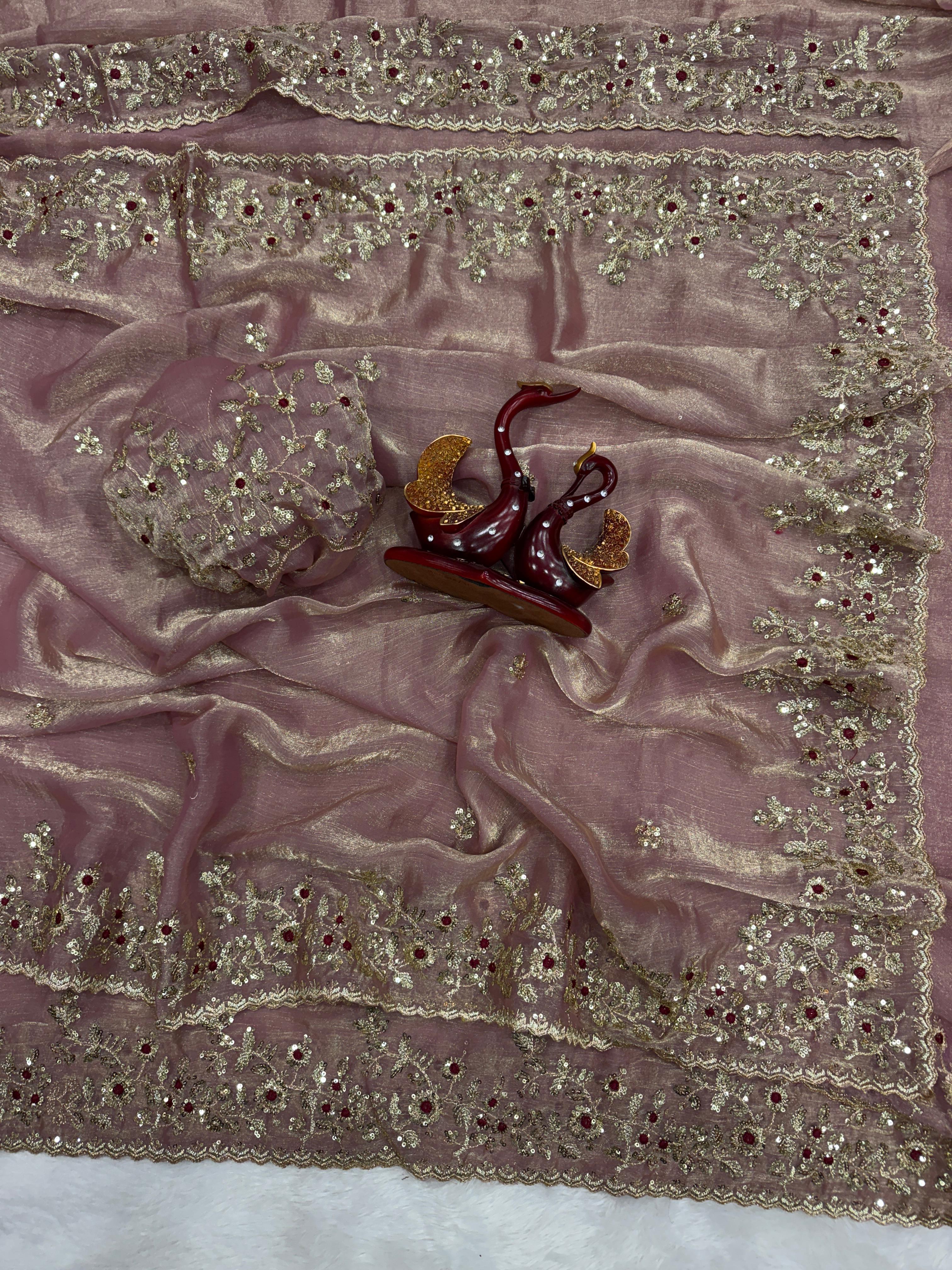 Fandy Chiffon Embroidery Work Saree
