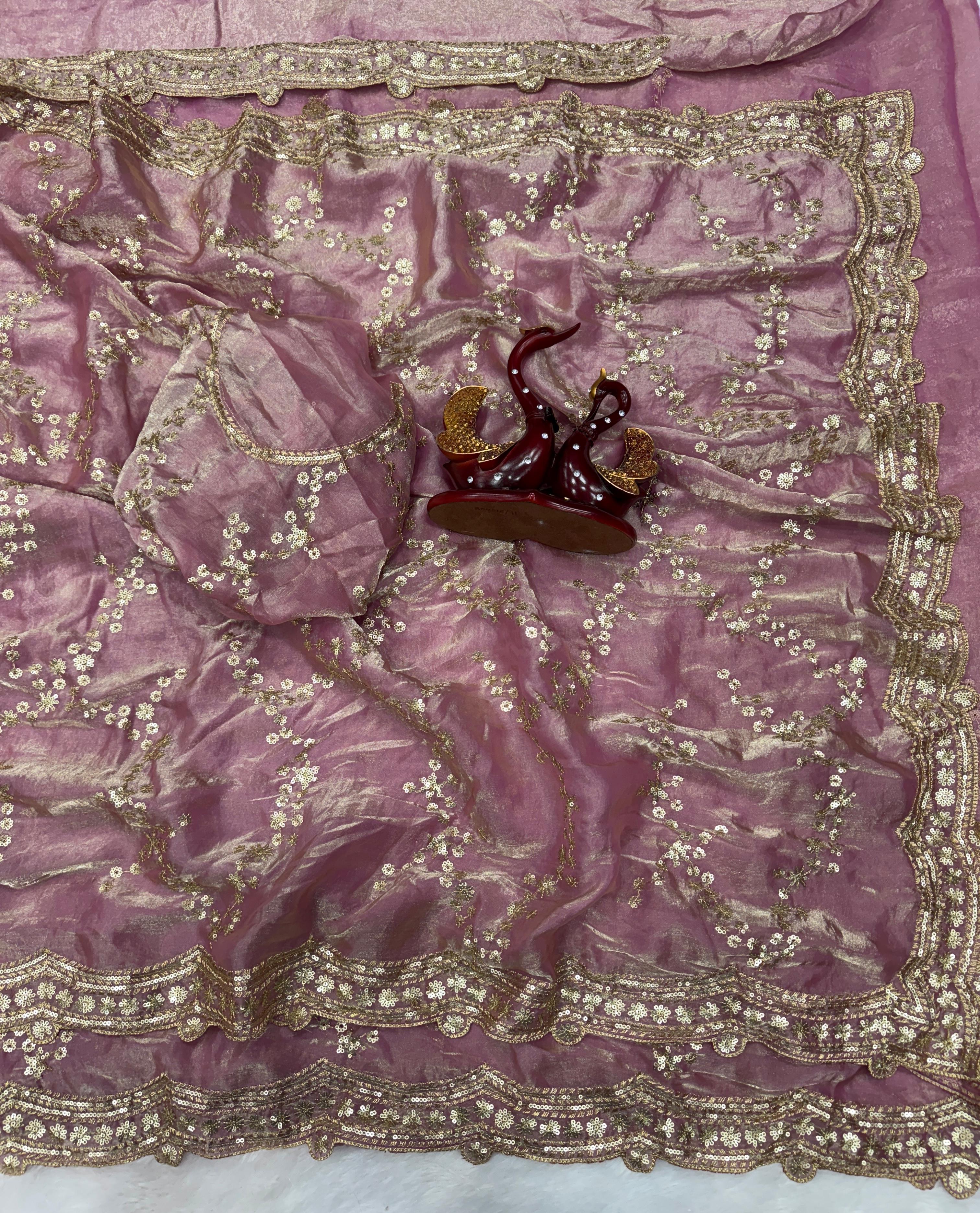 Elegant Soft Space Silk Saree with Sequins Embroidery & Matching Blouse