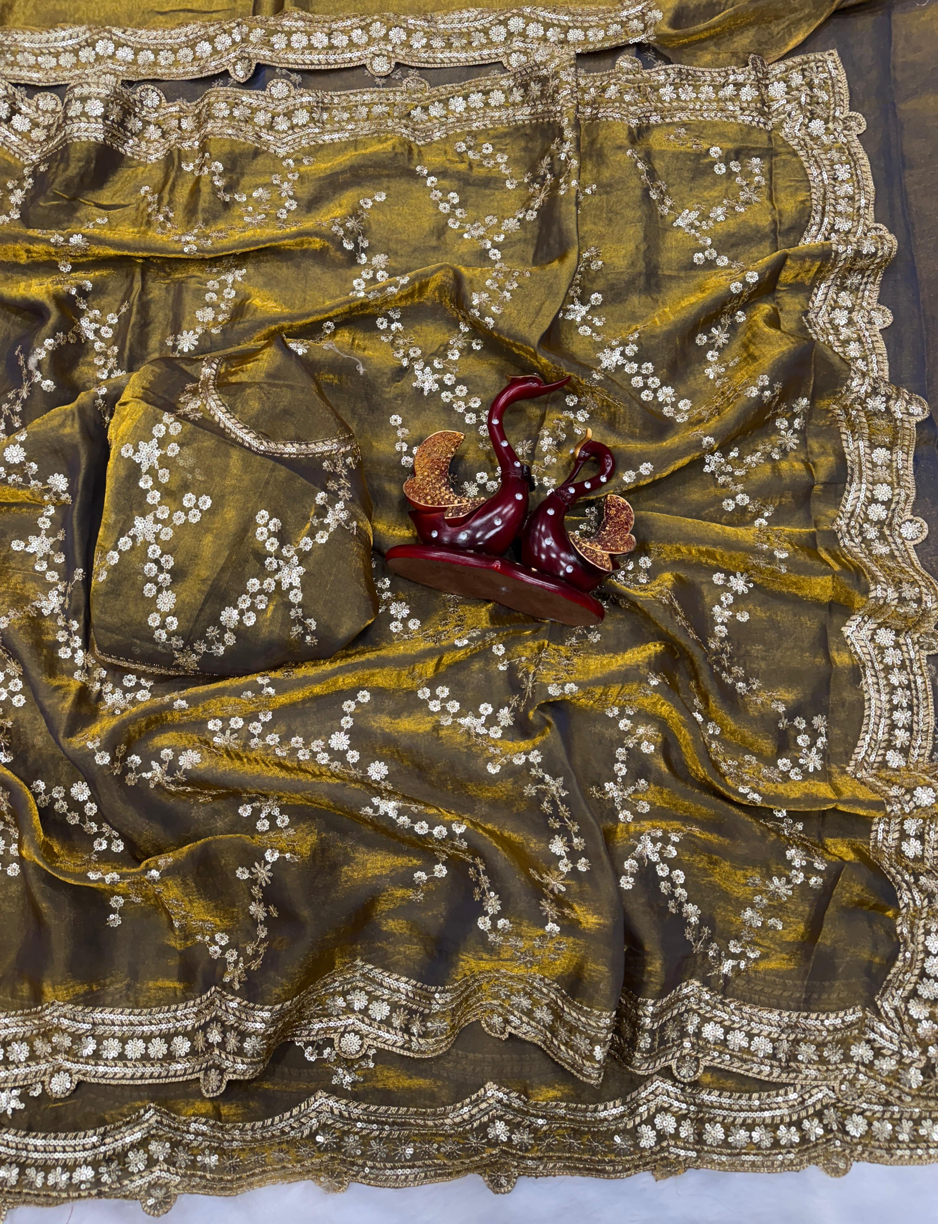 Elegant Soft Space Silk Saree with Sequins Embroidery & Matching Blouse