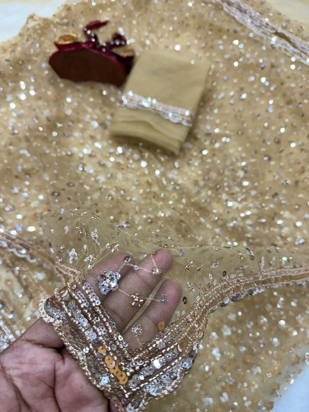 Elegant Sequins Soft Net Saree