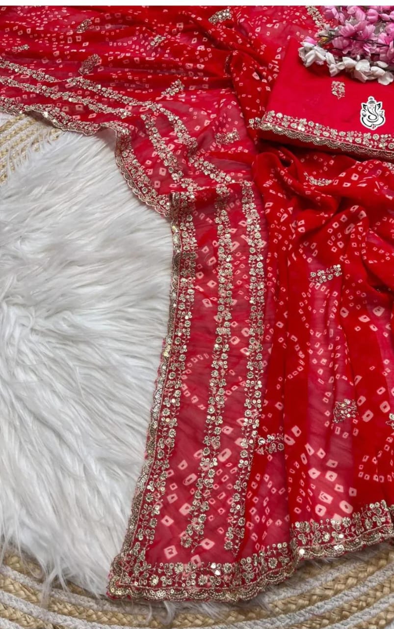 Trending Bandej Panel Saree with Sequence Thread Coding & Butti Work 🔥