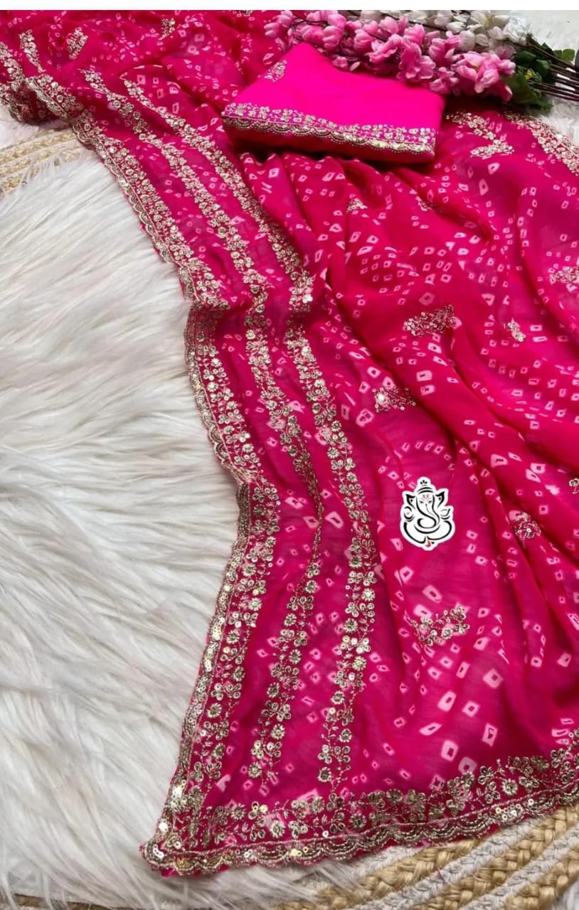 Trending Bandej Panel Saree with Sequence Thread Coding & Butti Work 🔥