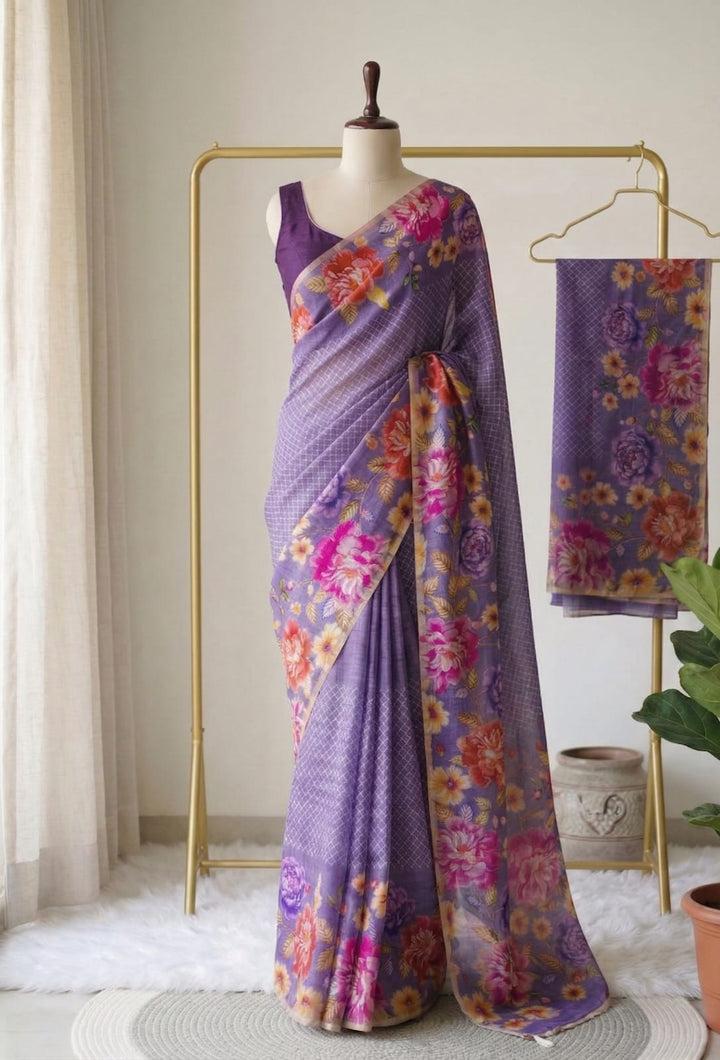 🌸 Elegant Linen Tissue Printed Saree Collection 🌸