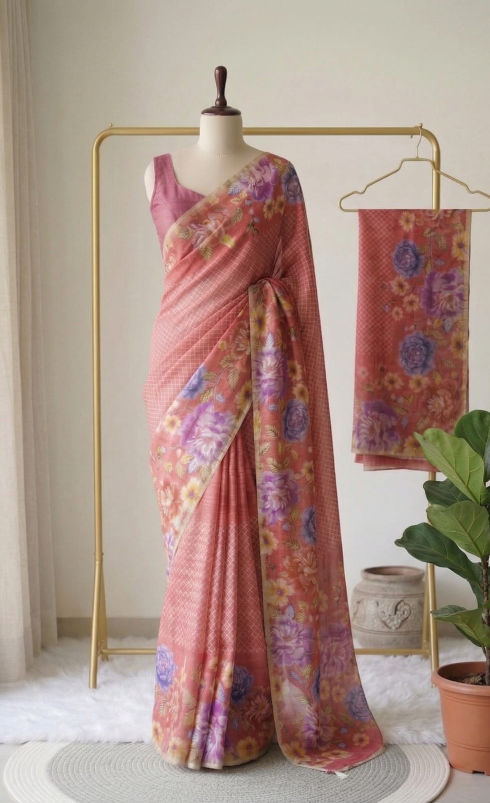 🌸 Elegant Linen Tissue Printed Saree Collection 🌸