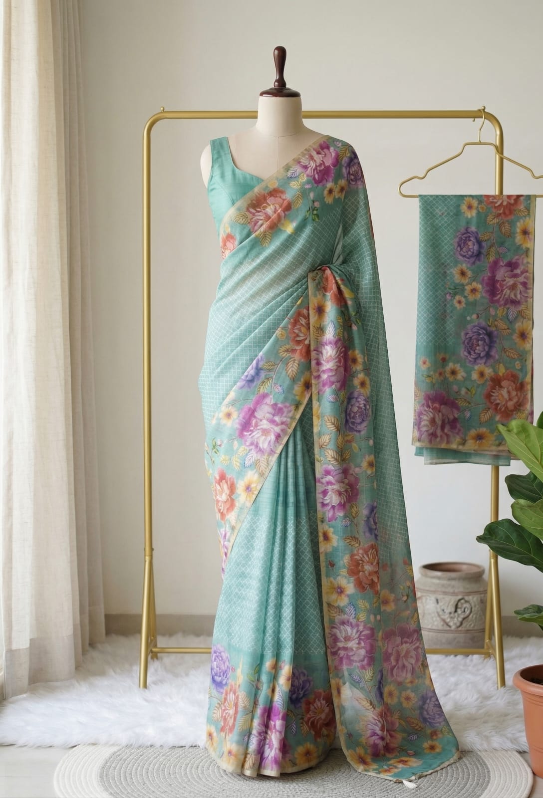🌸 Elegant Linen Tissue Printed Saree Collection 🌸