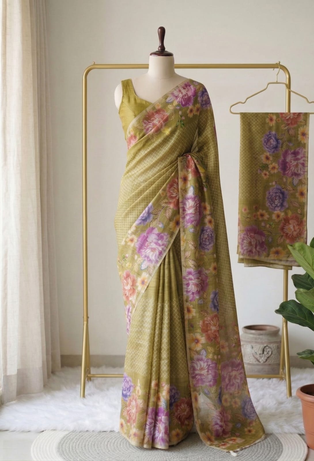 🌸 Elegant Linen Tissue Printed Saree Collection 🌸