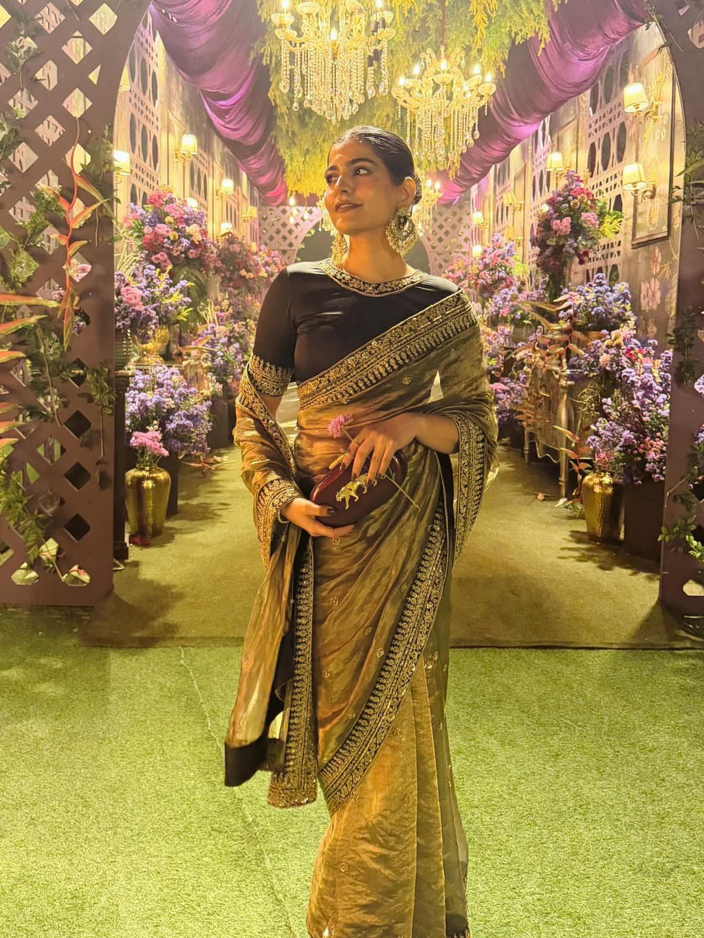 Beautiful Sequance and Dori Embroidery work Lace border with butti work in saree&nbsp;