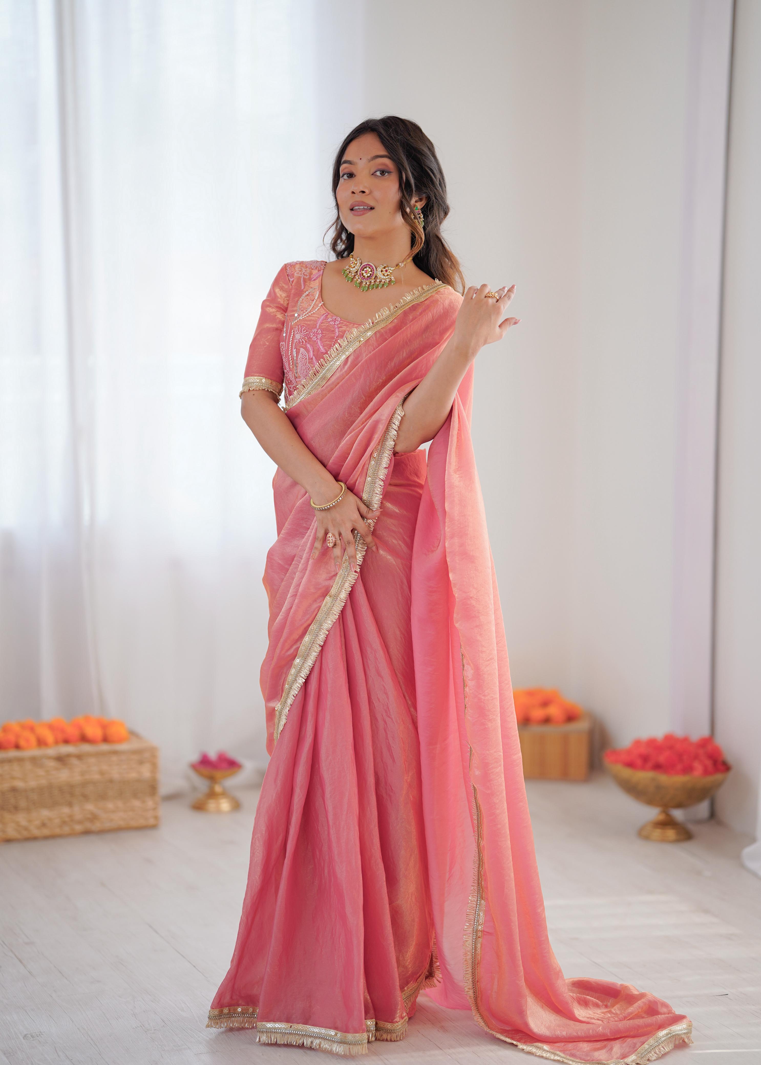 ✨ Elegant Heavy Fendy Silk Ready-to-Wear Designer Saree with Fancy Lace Work ✨