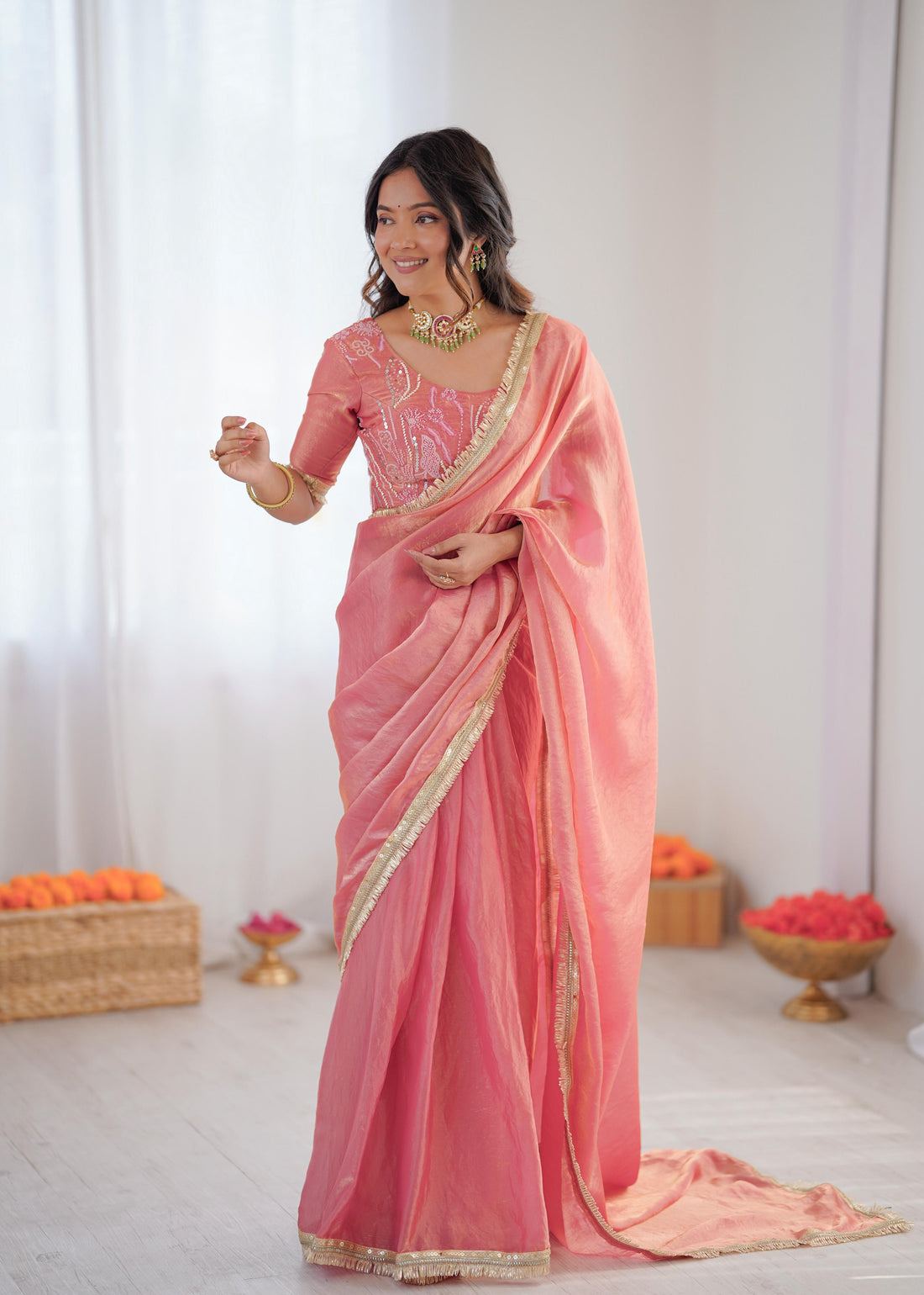 ✨ Elegant Heavy Fendy Silk Ready-to-Wear Designer Saree with Fancy Lace Work ✨