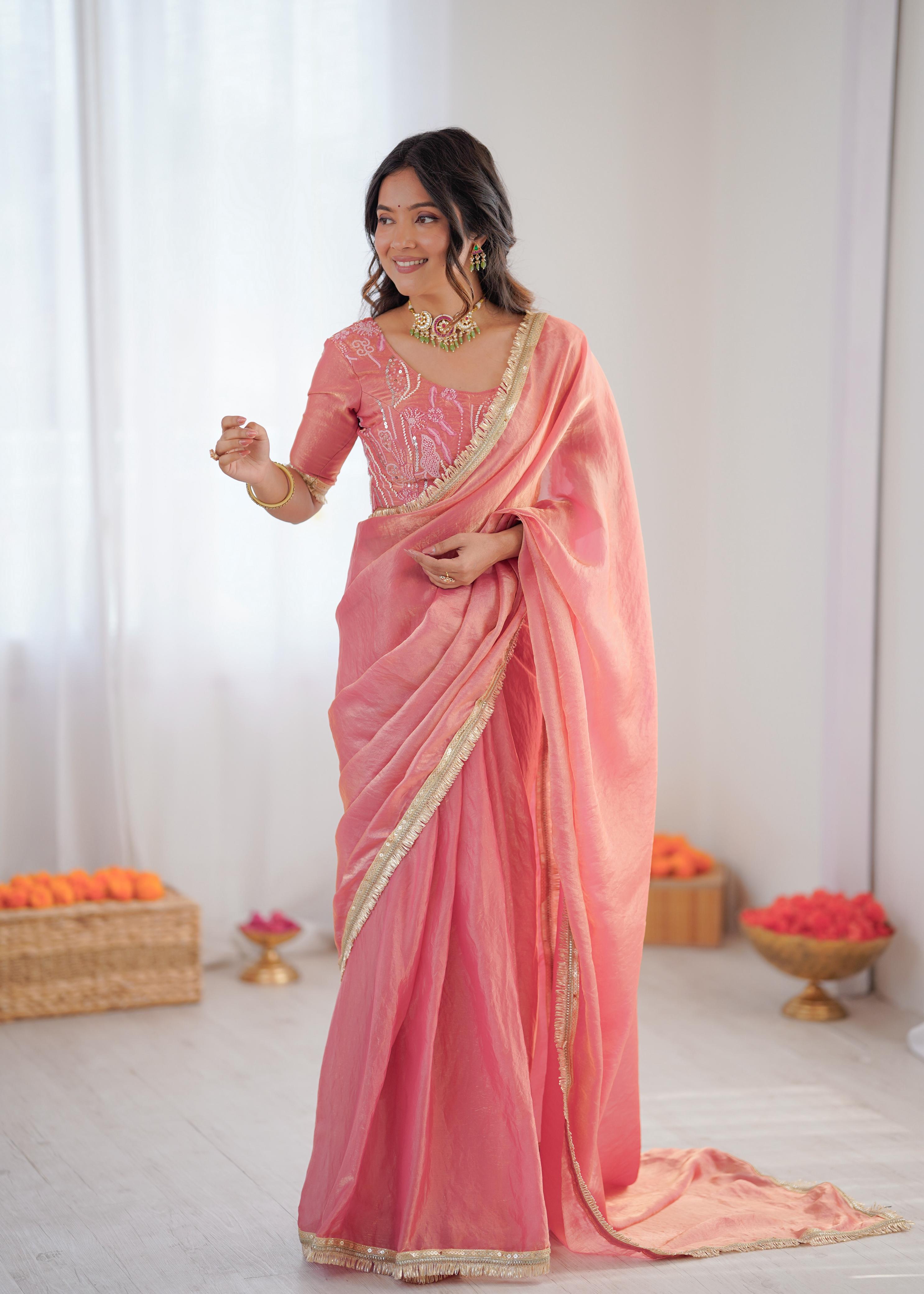 ✨ Elegant Heavy Fendy Silk Ready-to-Wear Designer Saree with Fancy Lace Work ✨