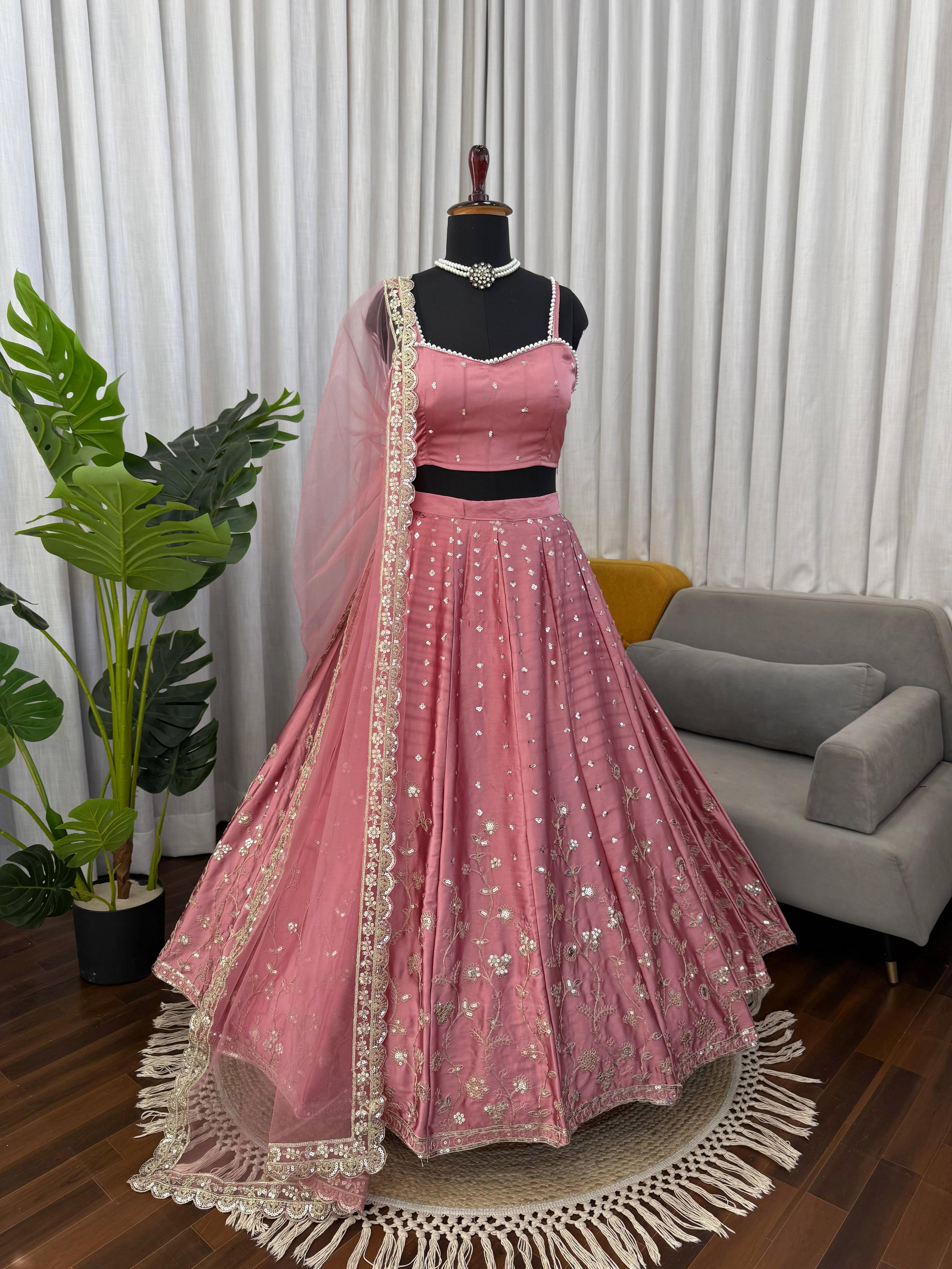 ✨ Elegant Japan Satin Designer Lehenga Set with Coding Dori & Sequence Work ✨