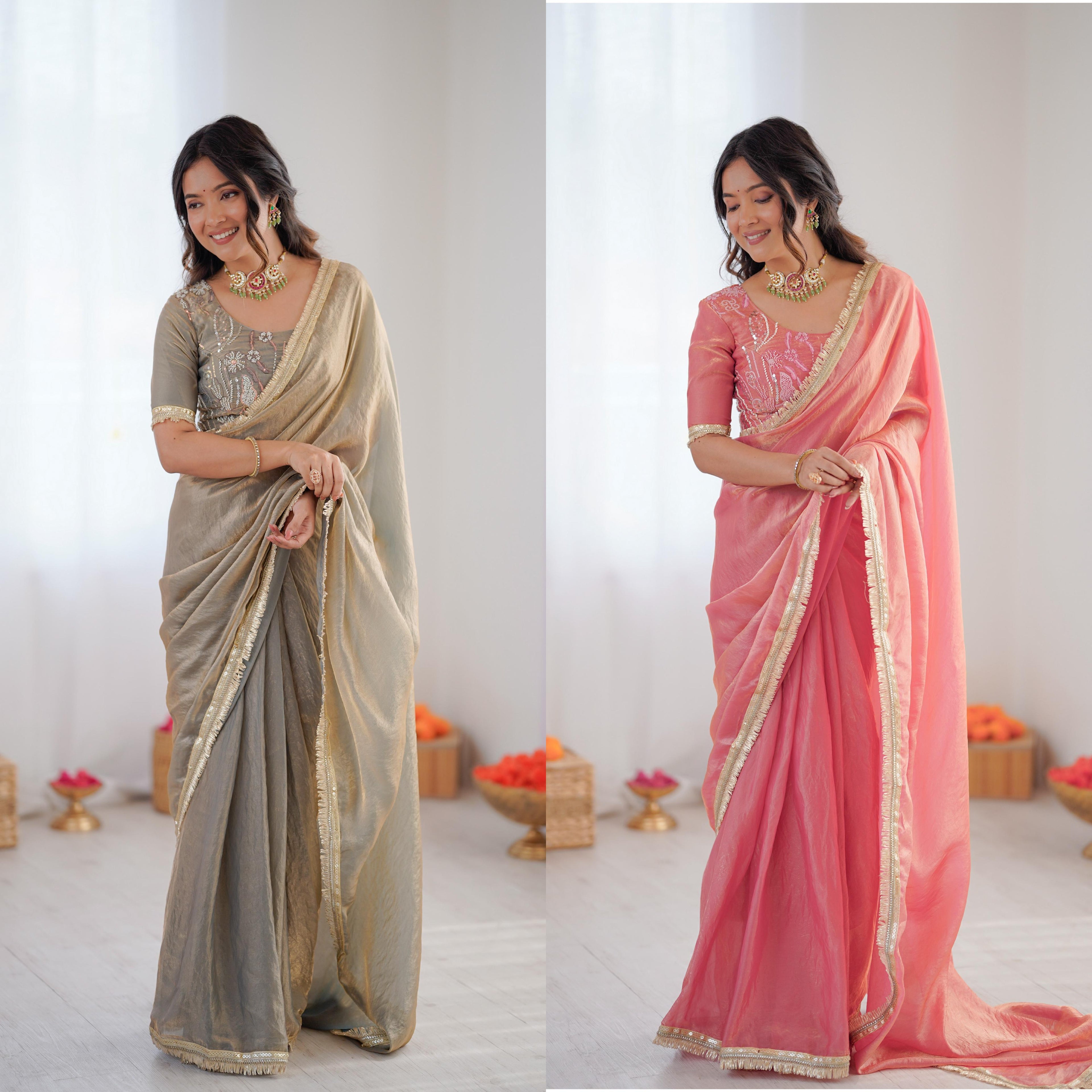 ✨ Elegant Heavy Fendy Silk Ready-to-Wear Designer Saree with Fancy Lace Work ✨