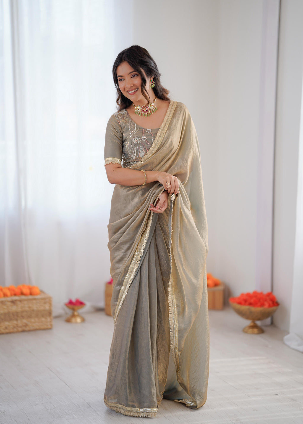 ✨ Elegant Heavy Fendy Silk Ready-to-Wear Designer Saree with Fancy Lace Work ✨