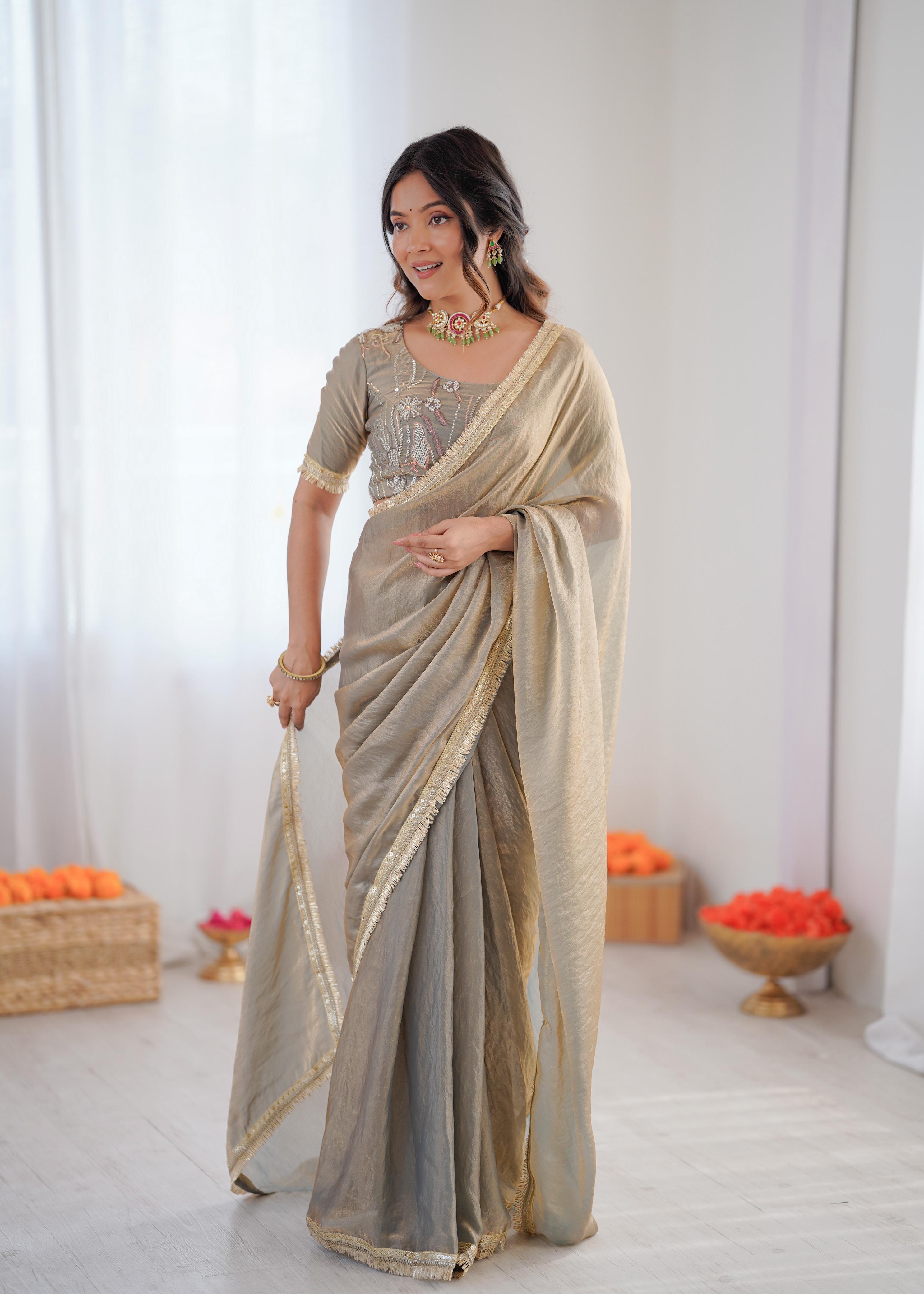✨ Elegant Heavy Fendy Silk Ready-to-Wear Designer Saree with Fancy Lace Work ✨