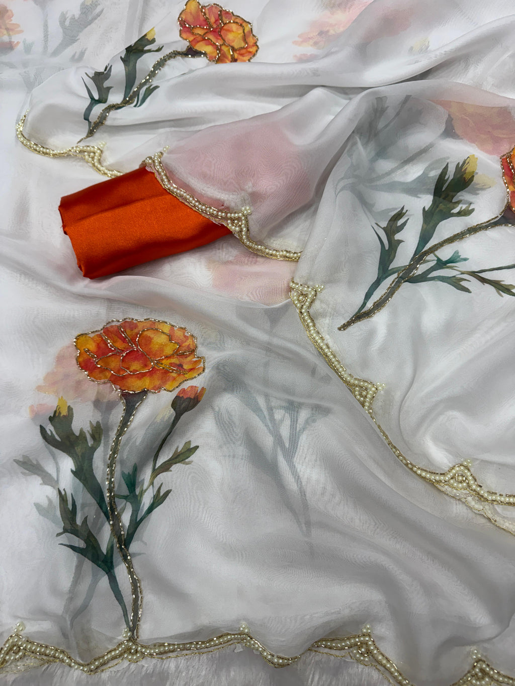 ✨ Elegant Soft Tebby Silk Floral Saree with Beads & Katdana Handwork ✨