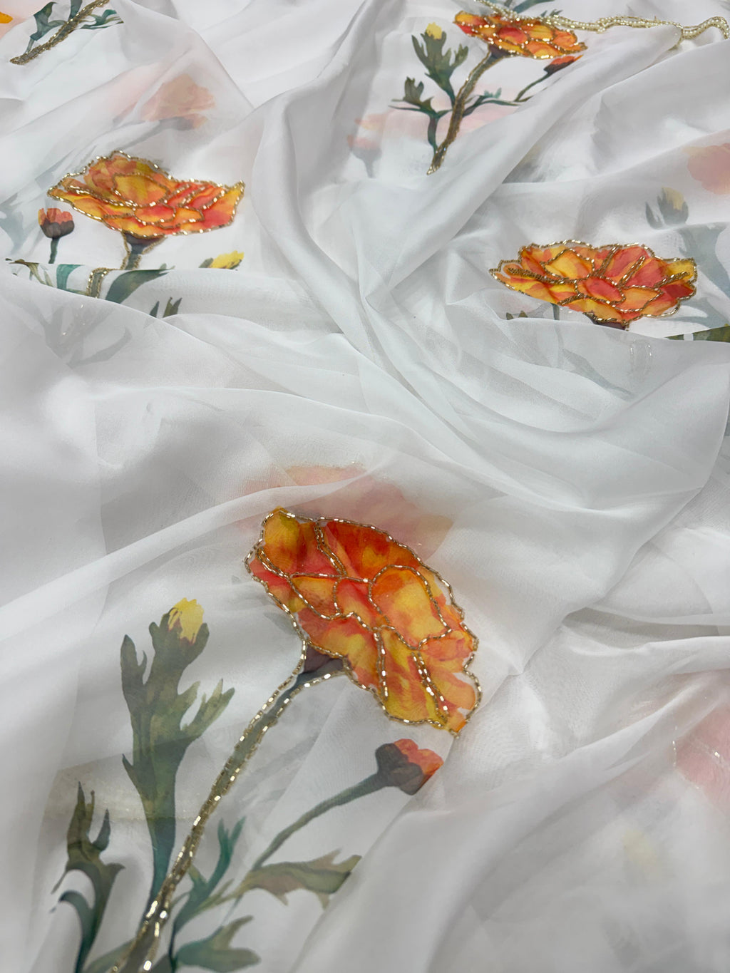✨ Elegant Soft Tebby Silk Floral Saree with Beads & Katdana Handwork ✨