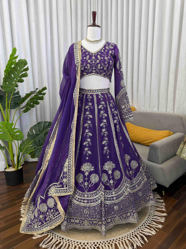 Premium Faux Georgette Lehenga Choli Set With Thread & Sequin Embroidery