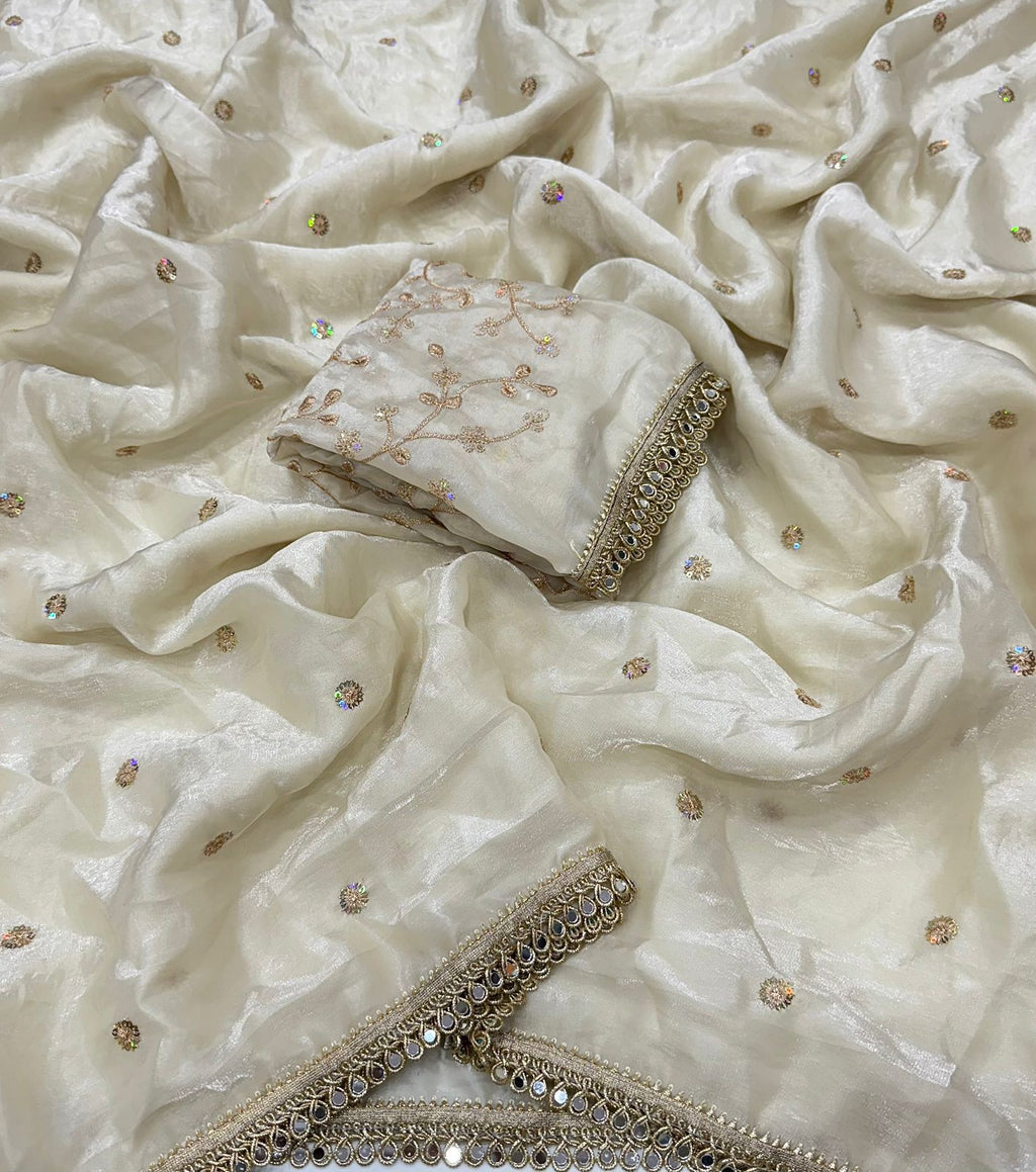 ✨ Premium Space Satin Multi Sequence Fully Worked Saree with Mirror Lace Border ✨