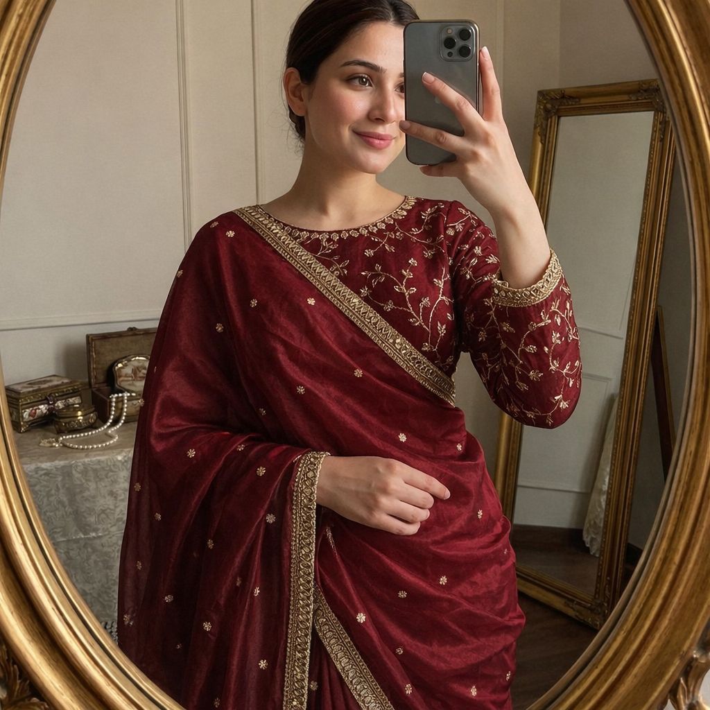✨ Premium Space Satin Multi Sequence Fully Worked Saree with Mirror Lace Border ✨