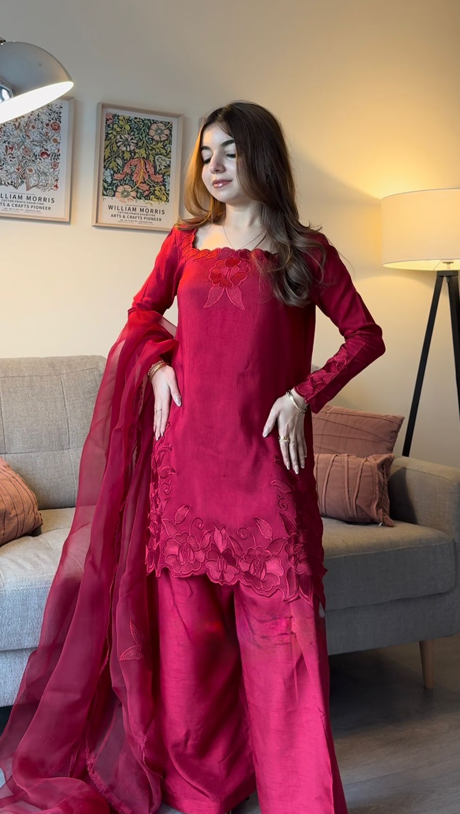 ✨ Elegant Roman Fabric Designer Top-Plazo Set with Organza Dupatta ✨