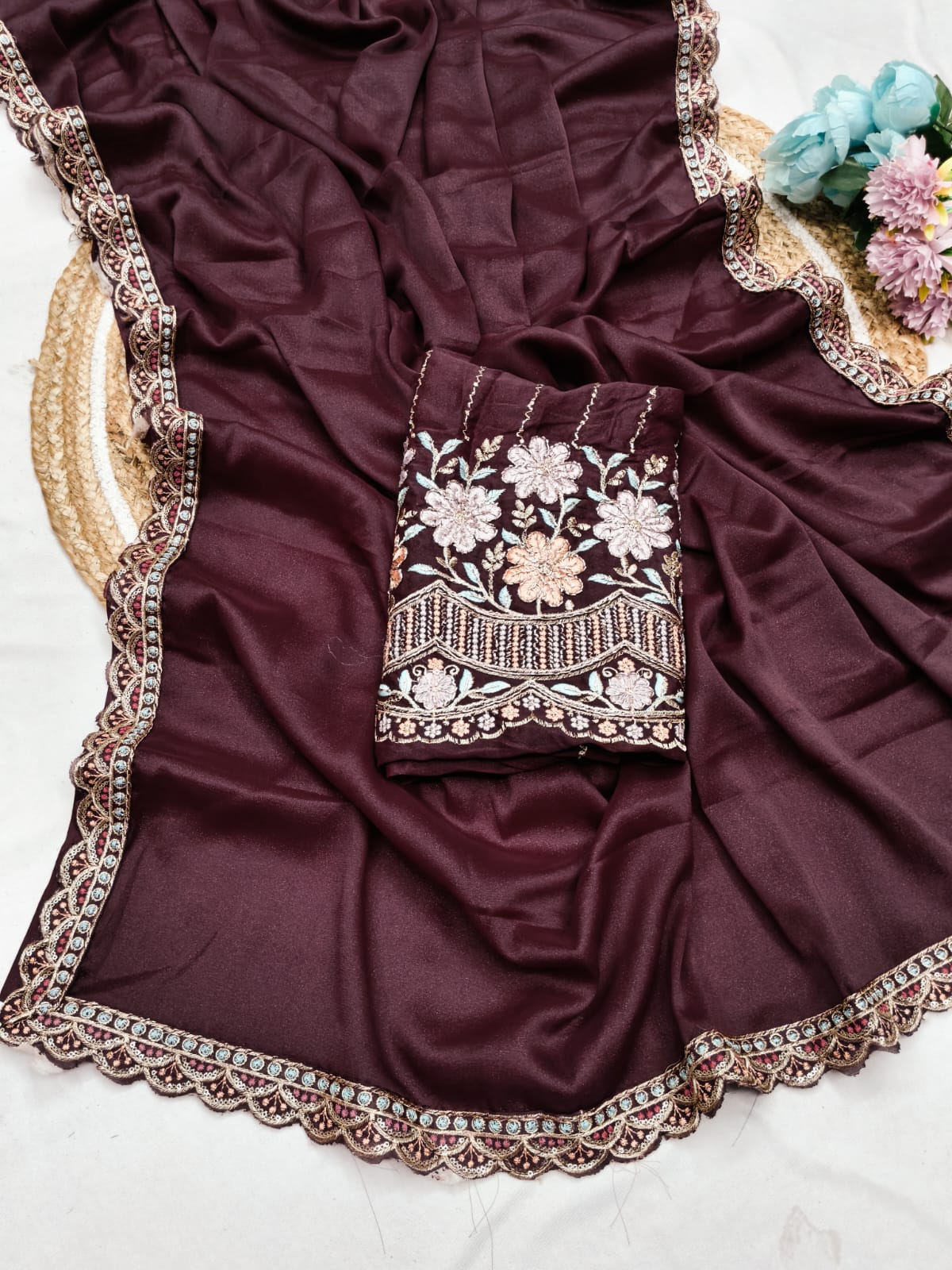 Designer Star Georgette Saree with Heavy Hand Work Blouse & Lace Border ✨