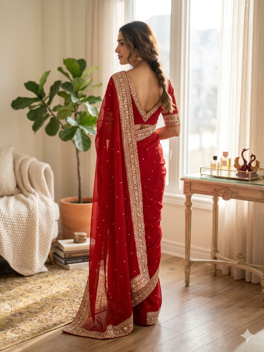 ✨ Elegant Pure Georgette Designer Saree with Sequence & Dori Embroidery Lace Border ✨