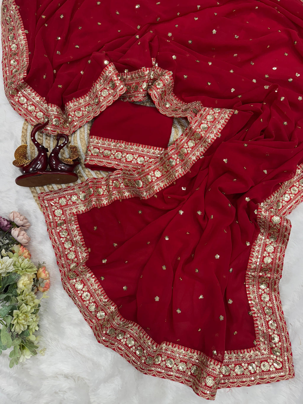 ✨ Elegant Pure Georgette Designer Saree with Sequence & Dori Embroidery Lace Border ✨