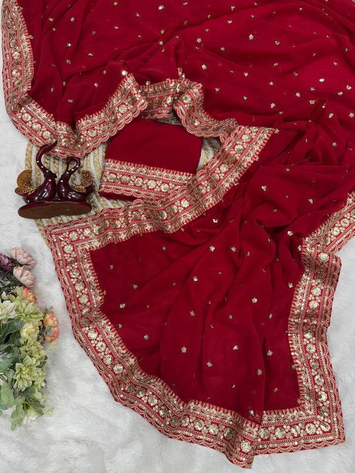 ✨ Elegant Pure Georgette Designer Saree with Sequence & Dori Embroidery Lace Border ✨
