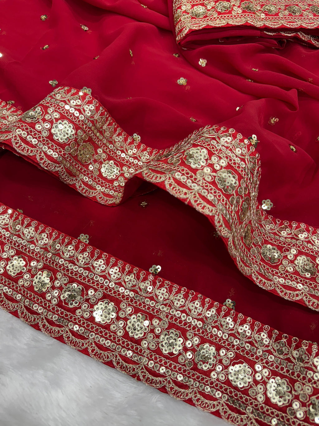 ✨ Elegant Pure Georgette Designer Saree with Sequence & Dori Embroidery Lace Border ✨