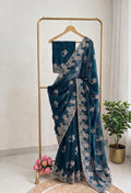 ✨ Elegant Space Silk Saree with Heavy Zari Embroidery Border & Running Blouse ✨