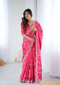 Designer Japan Satin Silk Saree with Sequins Coding Embroidery Work ✨