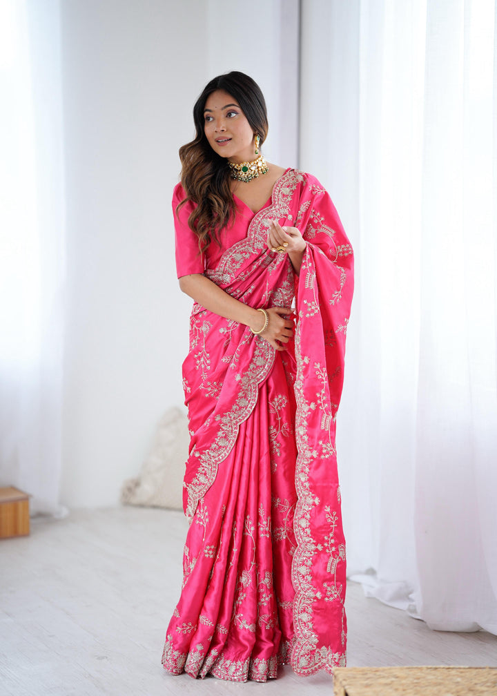 Designer Japan Satin Silk Saree with Sequins Coding Embroidery Work ✨