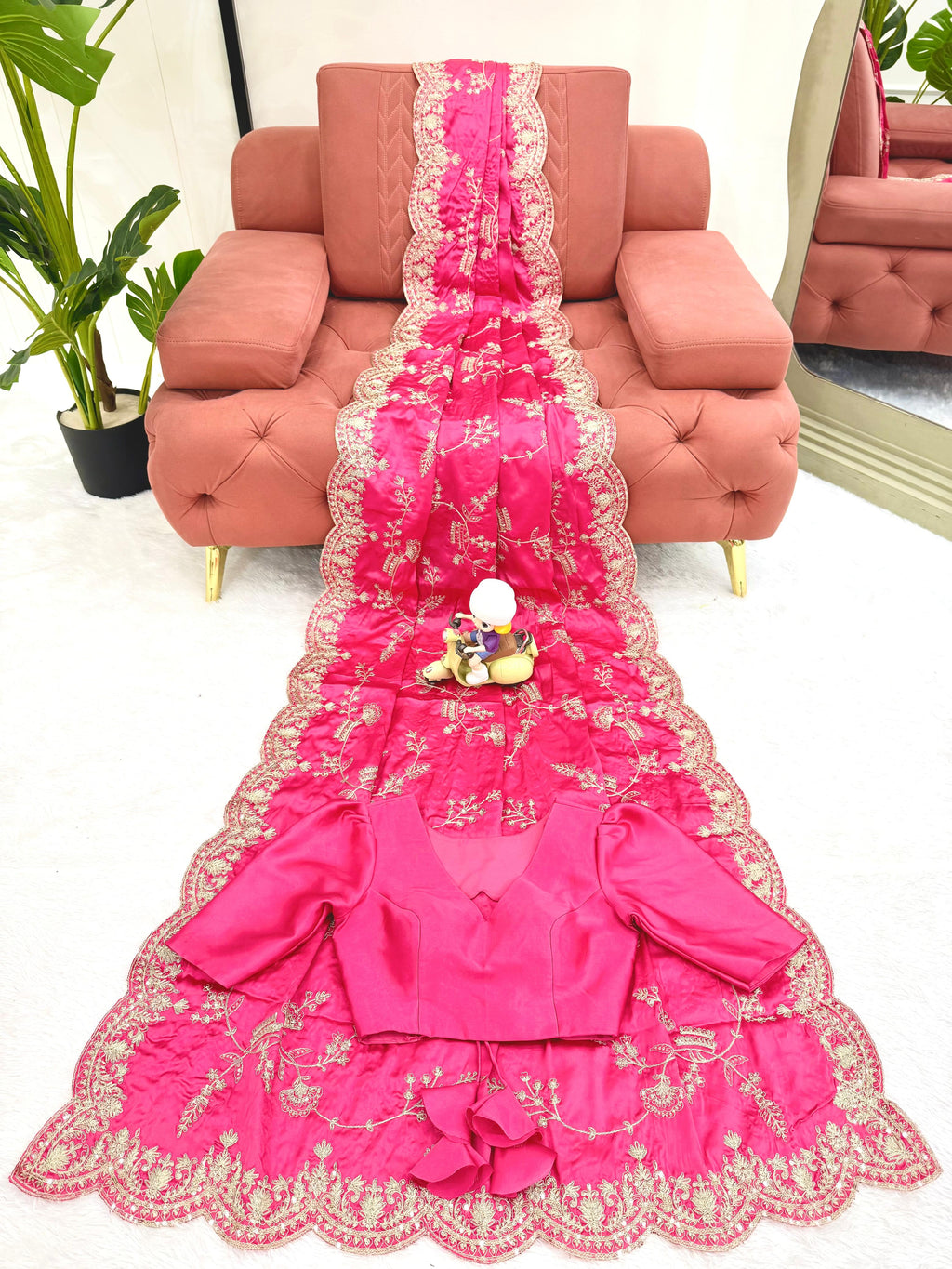 Designer Japan Satin Silk Saree with Sequins Coding Embroidery Work ✨