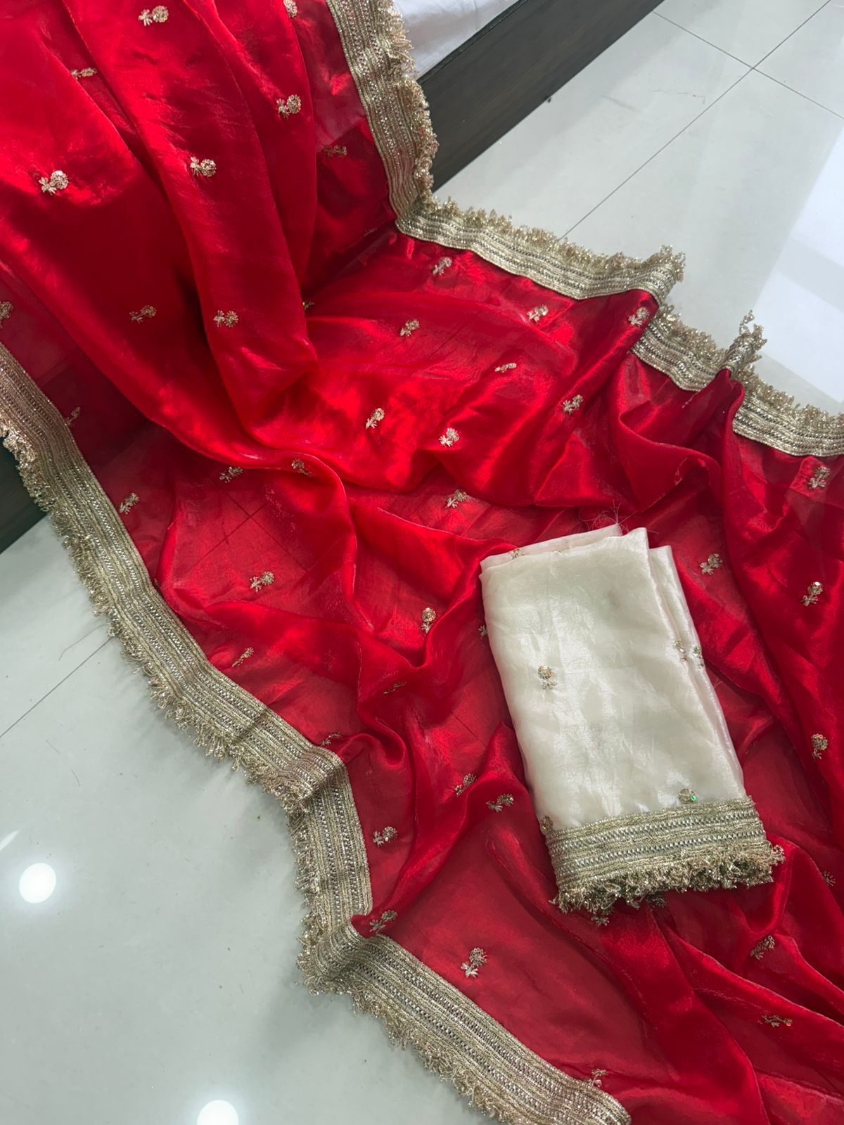 Premium Space Silk Saree with Multi-Sequin Full Work & Contrast Designer Blouse ✨