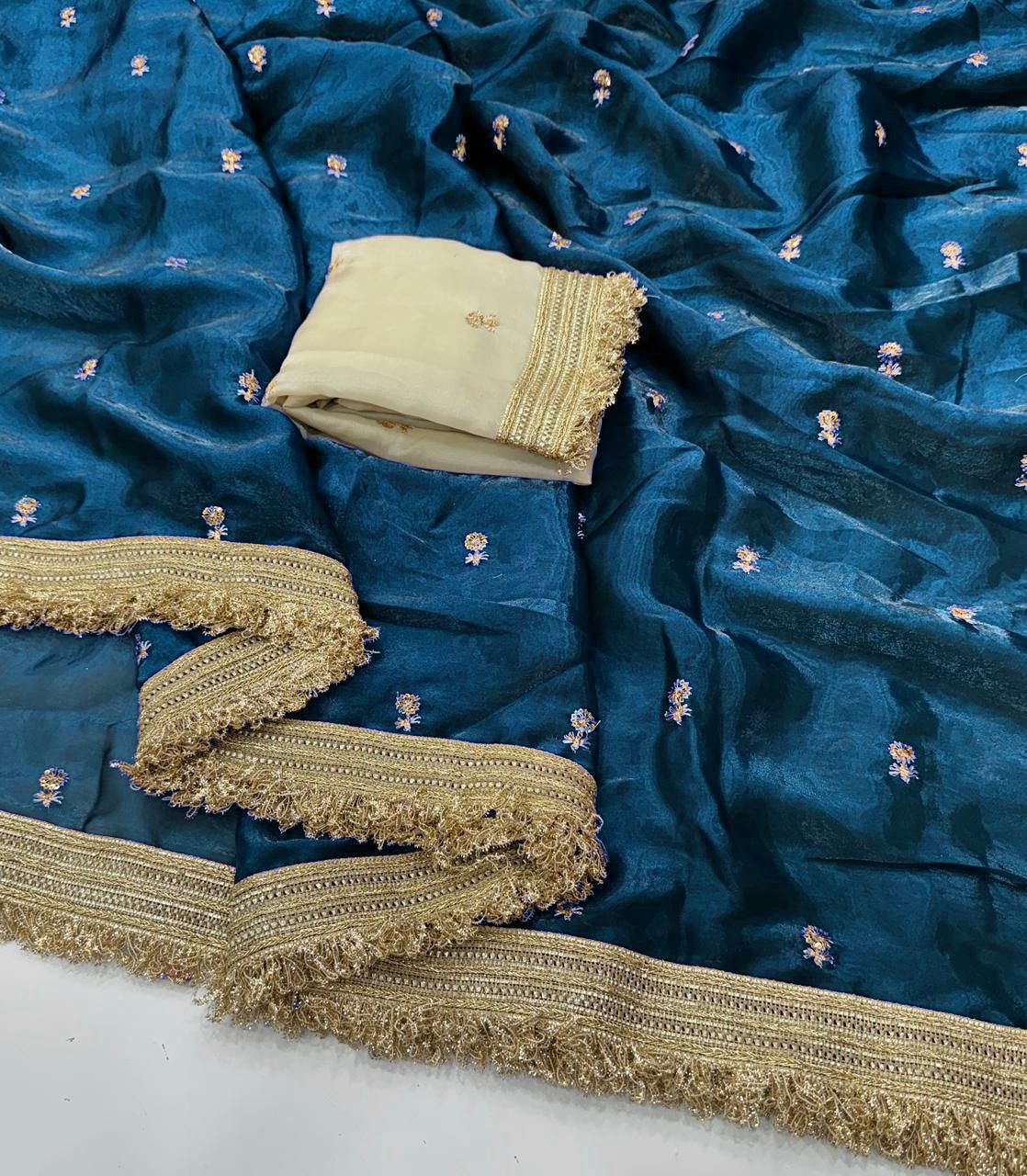 Premium Space Silk Saree with Multi-Sequin Full Work & Contrast Designer Blouse ✨