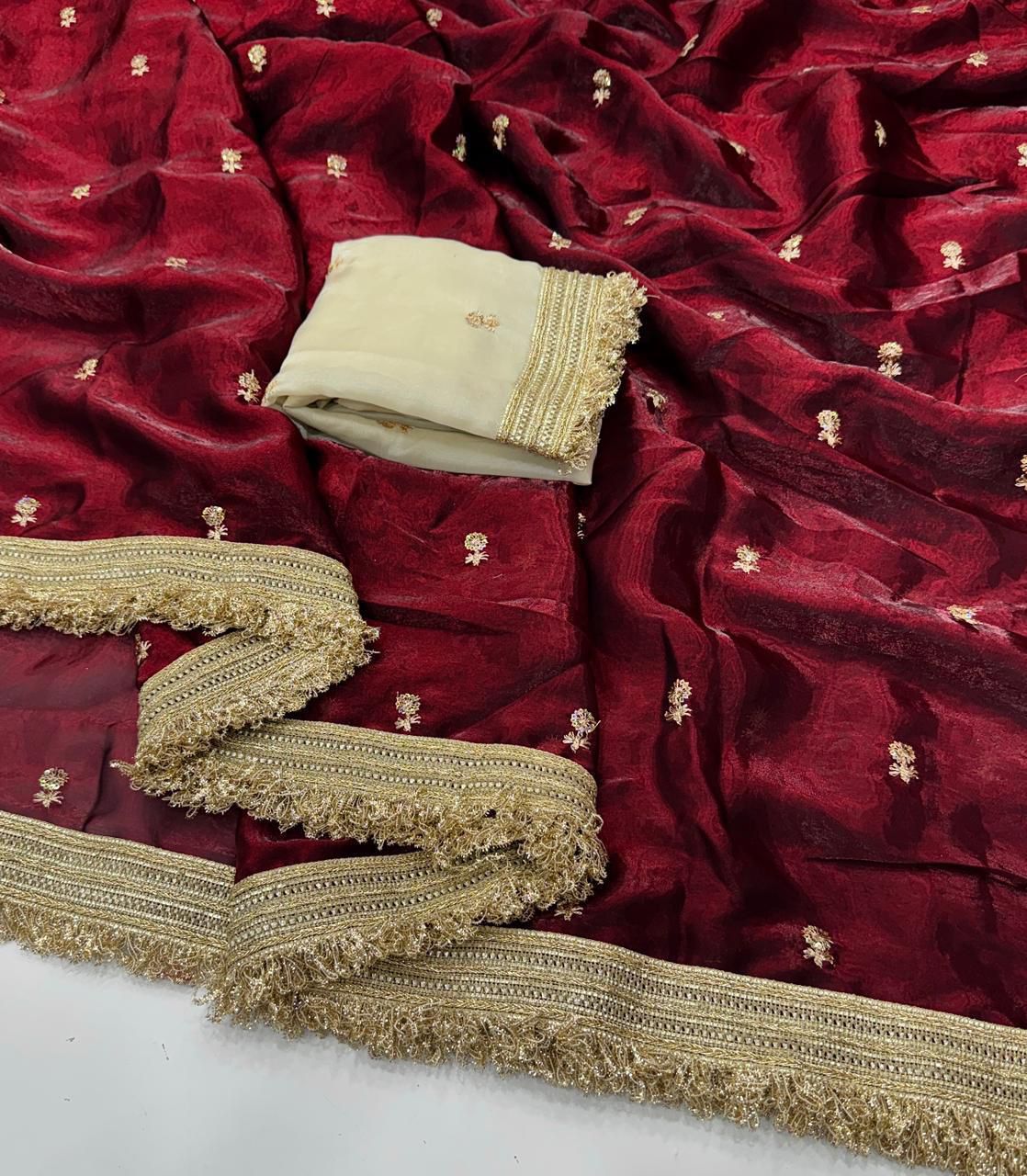 Premium Space Silk Saree with Multi-Sequin Full Work & Contrast Designer Blouse ✨