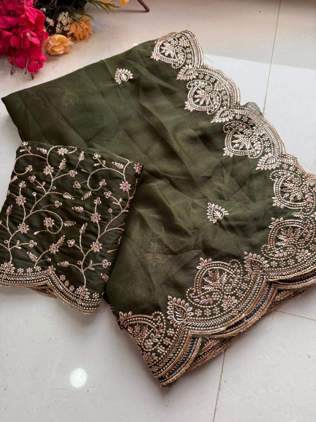 New Arrival Star Georgette Saree with Multi Embroidery Work & Running Blouse ✨