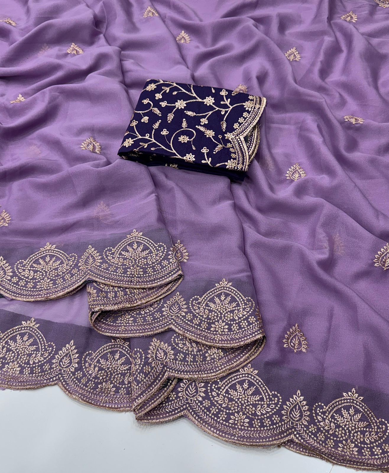New Arrival Star Georgette Saree with Multi Embroidery Work & Running Blouse ✨
